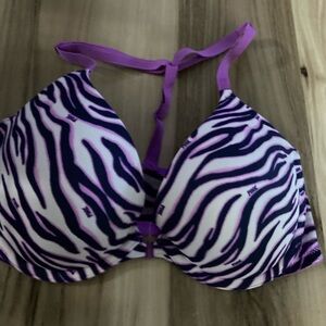 Pink Victoria Secret Womens Zebra Print Harness Push Up Bra 34 D
